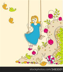 background with a little girl on a swing