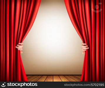Background with a stage and a curtain. Vector.