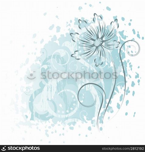 Background with abstract blue flower and white branches