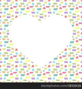 Background with abstract colored geometric shapes and a heart in the center with space for text, photos or illustrations for greetings, postcards, banners and creative designs. Flat style