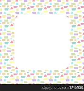 Background with abstract colored geometric shapes and a square in the center with place for text, photo or illustration for congratulations, cards, banners and creative designs. Flat style
