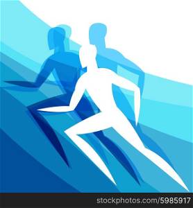 Background with abstract stylized running men. Sport concept for advertising, branding, illustration.