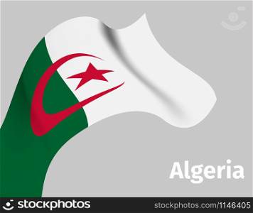 Background with Algeria wavy flag on grey, vector illustration. Background with Algeria wavy flag