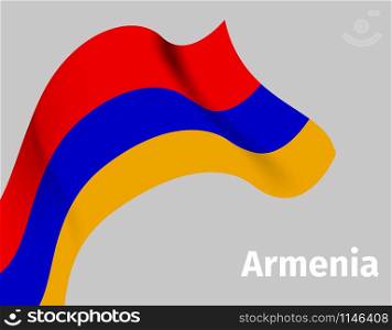 Background with Armenia wavy flag on grey, vector illustration. Background with Armenia wavy flag