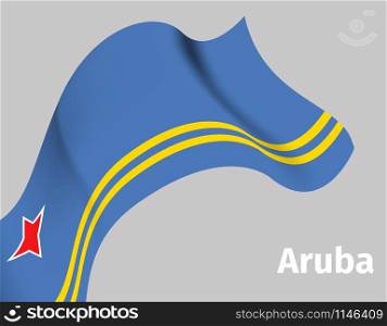 Background with Aruba wavy flag on grey, vector illustration. Background with Aruba wavy flag