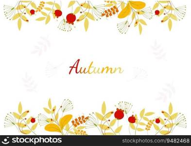 Background with autumn leaves and red berries. For your design. Vector illustration.