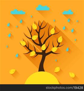 Background with autumn tree in flat design style.