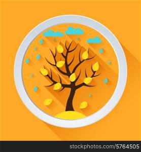 Background with autumn tree in flat design style.