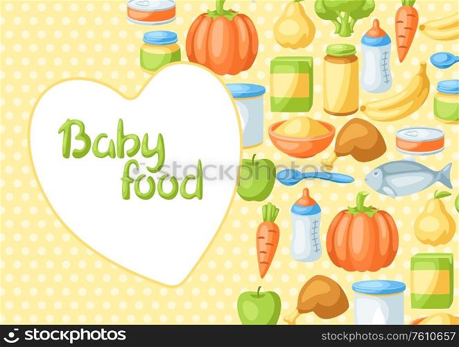 Background with baby food items. Healthy child feeding.. Background with baby food items.
