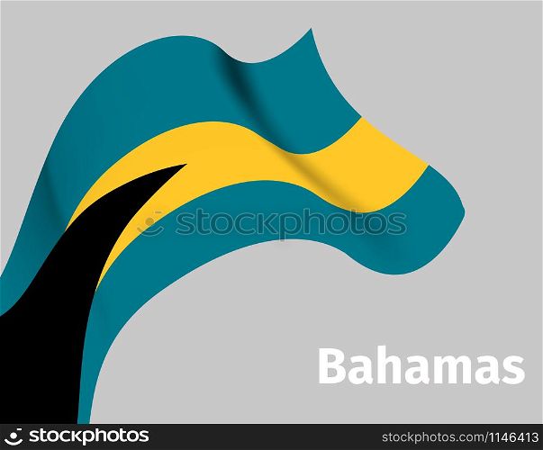 Background with Bahamas wavy flag on grey, vector illustration. Background with Bahamas wavy flag