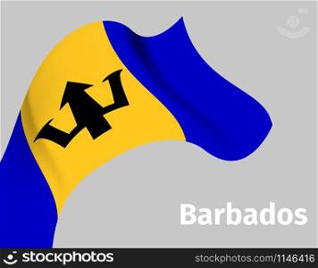 Background with Barbados wavy flag on grey, vector illustration. Background with Barbados wavy flag