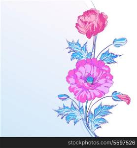 Background with beautiful red poppies. Vector illustration.