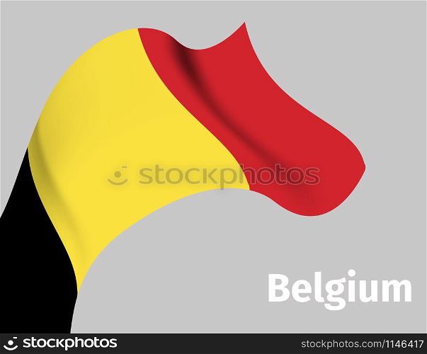 Background with Belgium wavy flag on grey, vector illustration. Background with Belgium wavy flag