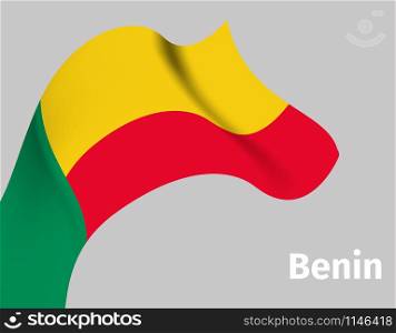 Background with Benin wavy flag on grey, vector illustration. Background with Benin wavy flag