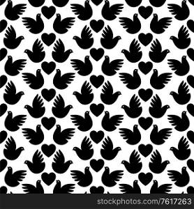 Background with black pigeons and hearts