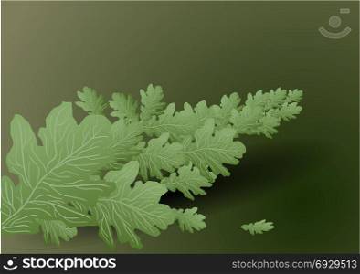 background with branch of green oak leaves.