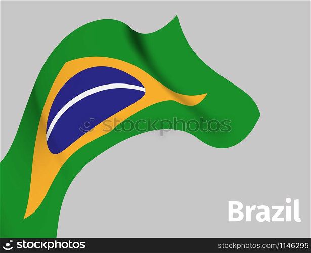 Background with Brazil wavy flag on grey backdrop, vector illustration. Background with Brazil wavy flag