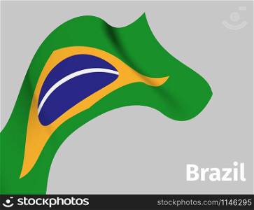 Background with Brazil wavy flag on grey backdrop, vector illustration. Background with Brazil wavy flag