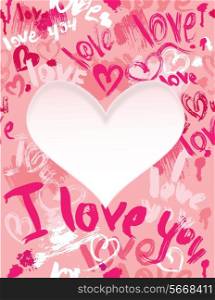 Background with brush strokes and scribbles in heart shapes and words LOVE, I LOVE YOU - Valentines Day card