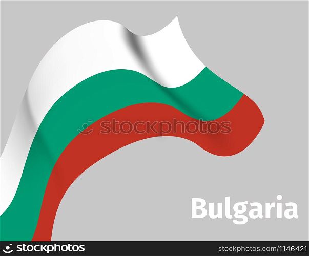 Background with Bulgaria wavy flag on grey, vector illustration. Background with Bulgaria wavy flag