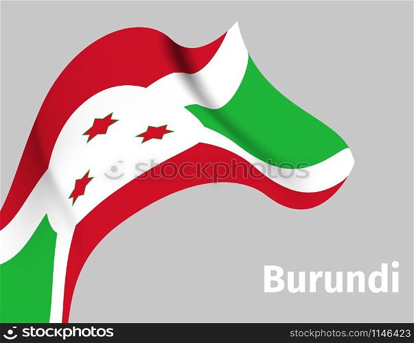 Background with Burundi wavy flag on grey, vector illustration. Background with Burundi wavy flag