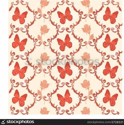 background with butterflies and roses pattern