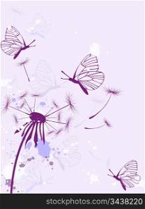 Background with butterflies, dandelion and blots