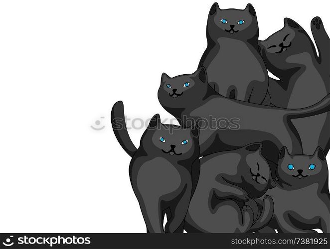 Background with cartoon black cats. Cute pets stylized illustration.. Background with cartoon black cats.