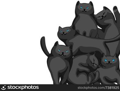 Background with cartoon black cats. Cute pets stylized illustration.. Background with cartoon black cats.