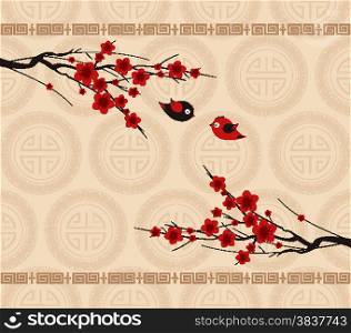 background with chinese lanterns and bird
