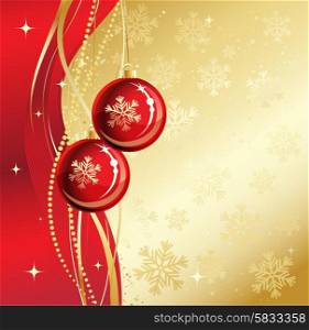 Background with Christmas baubles and snowflakes. Holiday Background with Christmas baubles and snowflakes. Vector illustration.