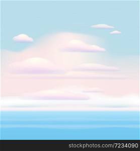 Background with clouds on blue sky. Blue Sky vector. Clouds on blue sky suncet sea ocean horison. Vector background banner template isolated