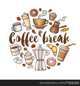 Background with coffee and sweets. Vector illustration