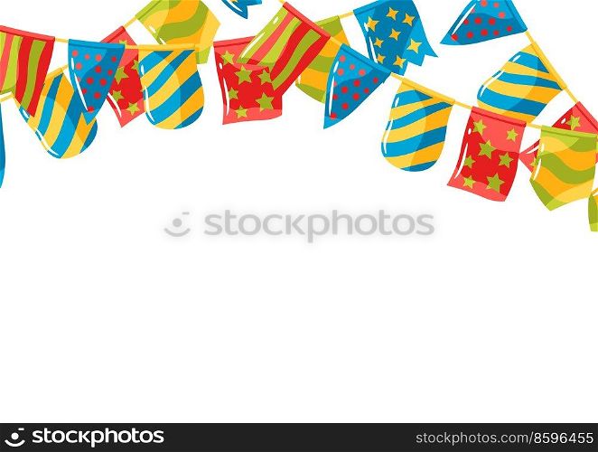 Background with color patterned flags garland. Decoration for celebration and holiday.. Background with color patterned flags garland. Decoration for celebration.