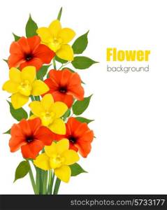 Background with colorful beautiful flowers. Vector illustration