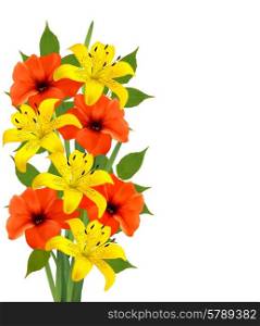 Background with colorful beautiful flowers. Vector illustration