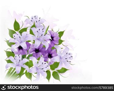 Background With Colorful Beautiful Flowers. Vector illustration