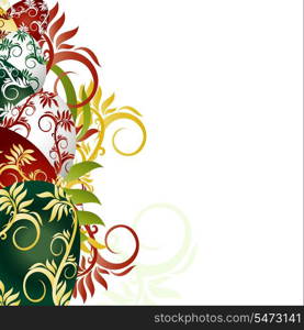 background with colorful Easter Eggs and floral ornament