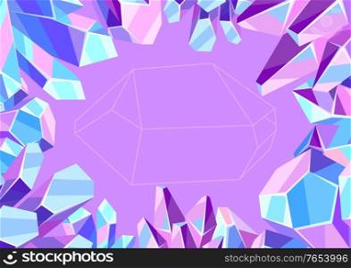 Background with crystals and minerals. Decorative illustration of precious stones.. Background with crystals and minerals.