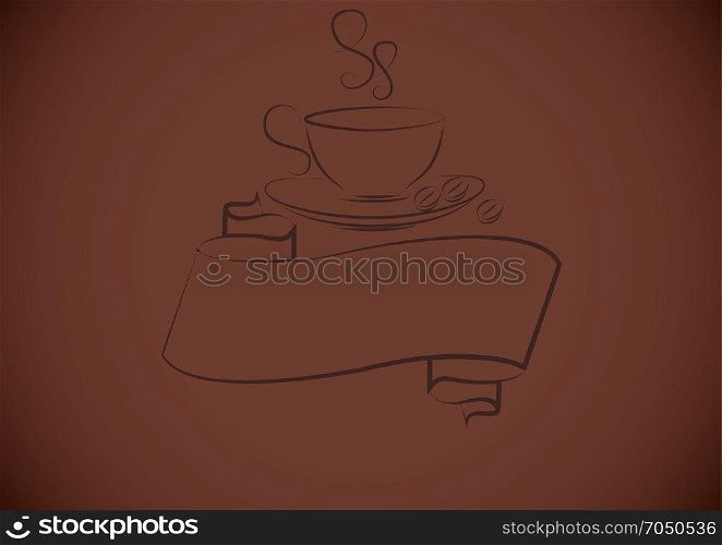 background with cup of coffee. background with the silhouette of a cup of coffee and coffee beans
