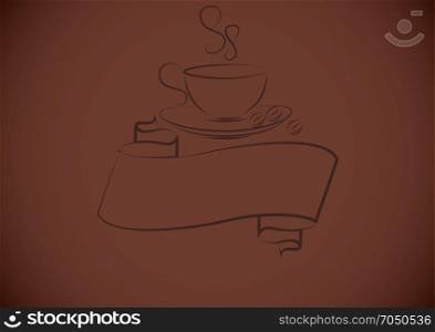 background with cup of coffee. background with the silhouette of a cup of coffee and coffee beans