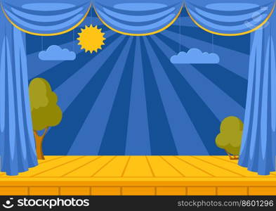 Background with curtains stage. Illustration for theatrical performance. Theatre interior with empty scene, drapes and decoration.. Background with curtains stage. Illustration for theatrical performance.