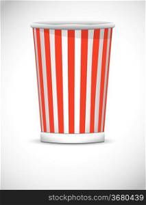 Background with empty striped glass for popcorn