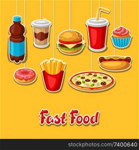 Background with fast food meal. Tasty fastfood lunch products. Design for menu or advertising.. Background with fast food meal. Tasty fastfood lunch products.