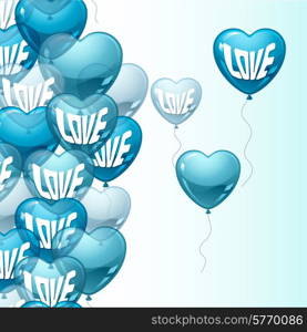 Background with flying balloons in the shape of a heart.