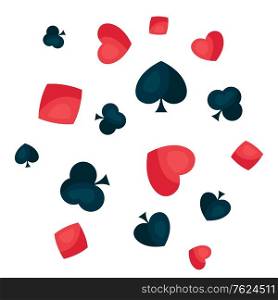 Background with four playing cards symbols. On-board game or gambling for casino.. Background with four playing cards symbols.
