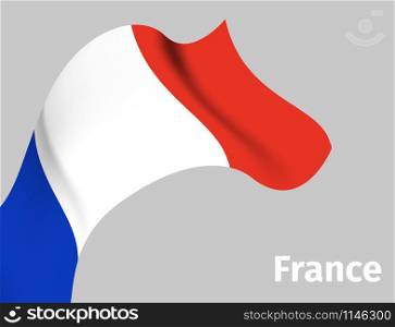 Background with France wavy flag on grey, vector illustration. Background with France wavy flag