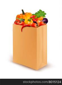 Background with fresh vegetables in paper bag. Healthy Food. Vector illustration
