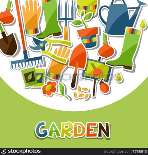 Background with garden sticker design elements and icons.. Background with garden sticker design elements and icons