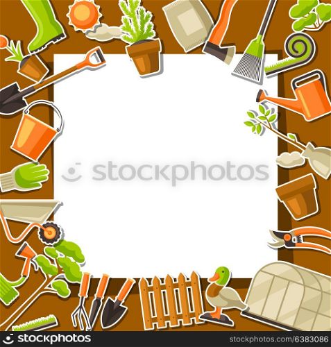 Background with garden tools and items. Season gardening illustration. Background with garden tools and items. Season gardening illustration.